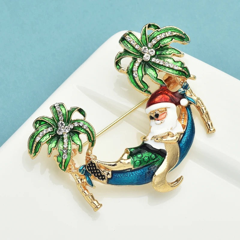 Tropical Sleeping Santa Brooch