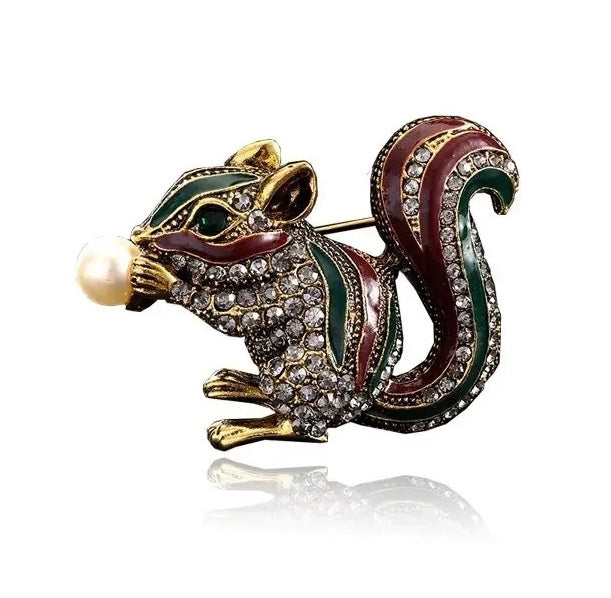 Squirrel Rhinestone Brooch