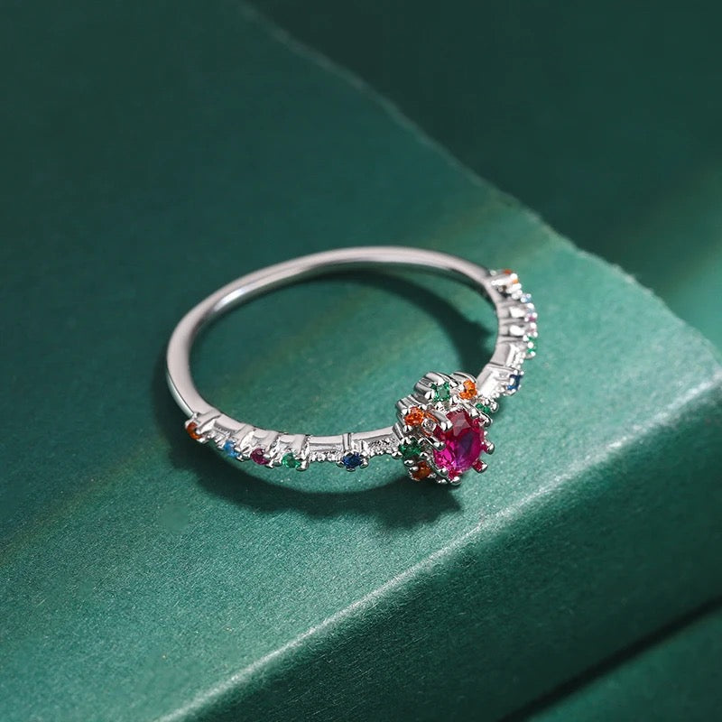 925S Fuchsia Oval Zircon Rainbow Ring