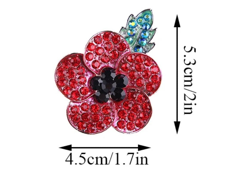 Rhinestone Poppy Brooch