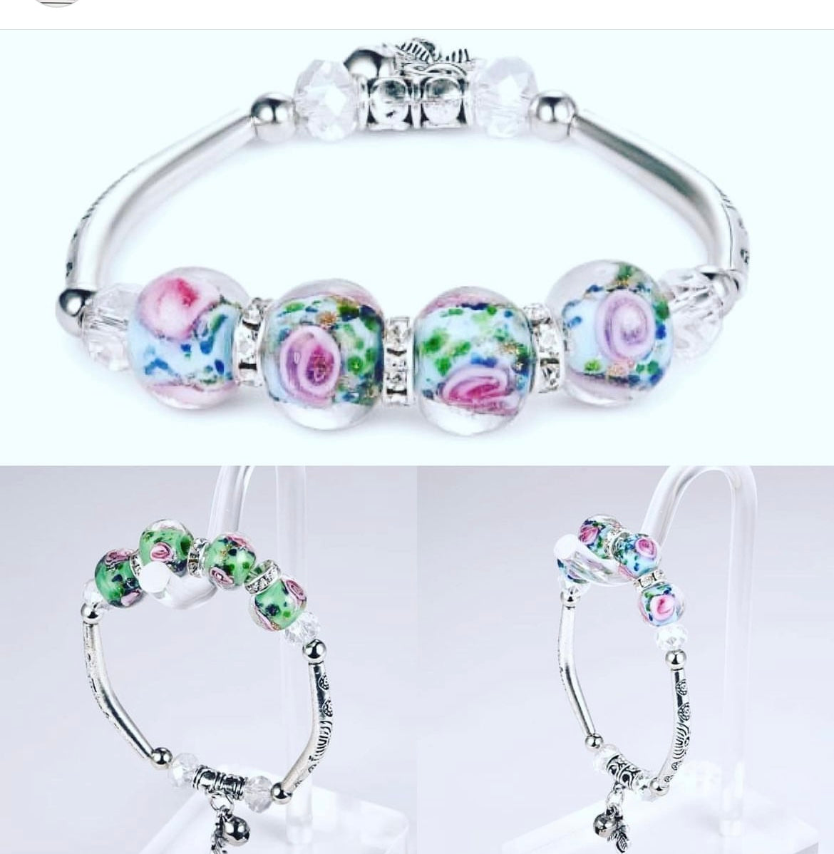 Vintage European Glass Charm Bracelet