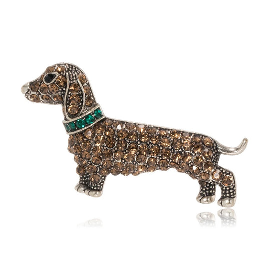 Dachshund Rhinestone Dog Brooch