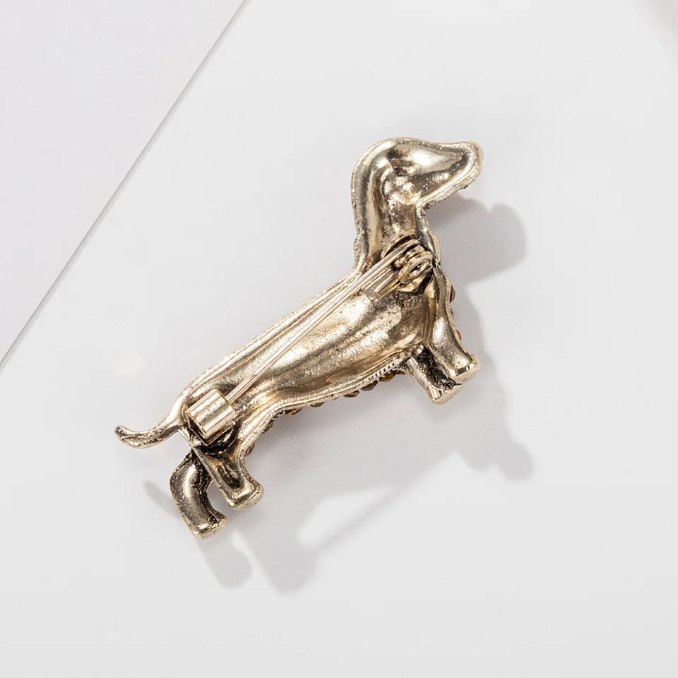 Dachshund Rhinestone Dog Brooch