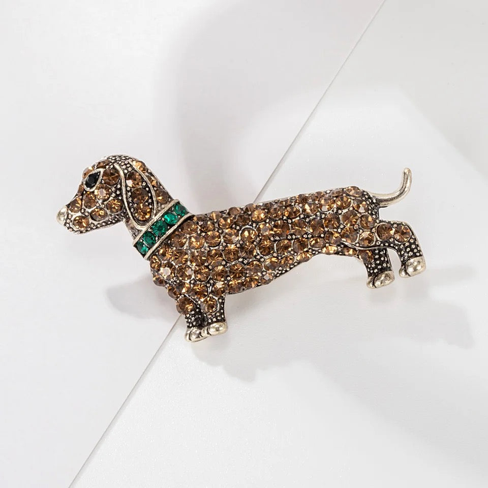 Dachshund Rhinestone Dog Brooch