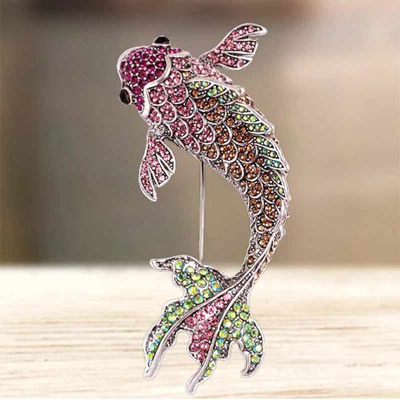 Swimming Koi Rhinestone Brooch