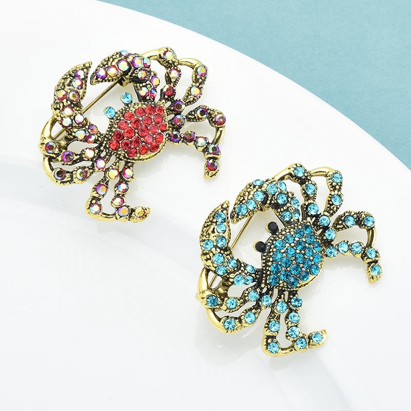 Crab Rhinestone Brooch