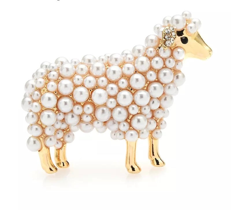 Ba Ba Pearl & Rhinestone Sheep Brooch