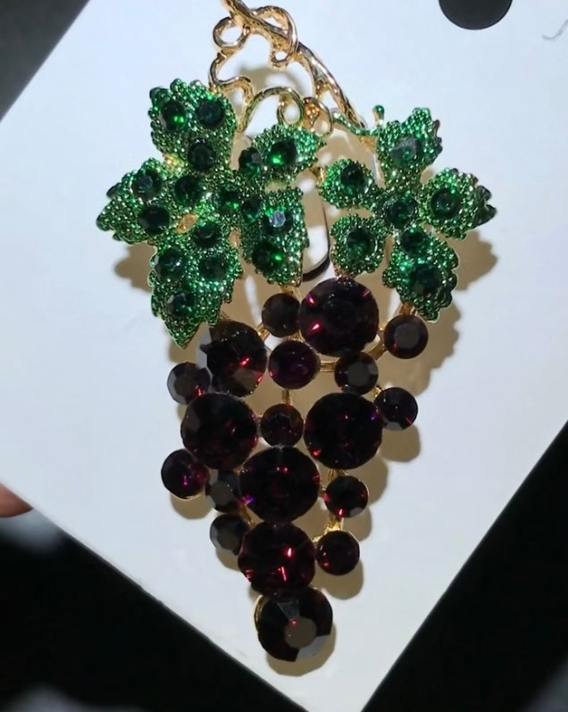 “Grapes On The Vine” Rhinestone Brooch