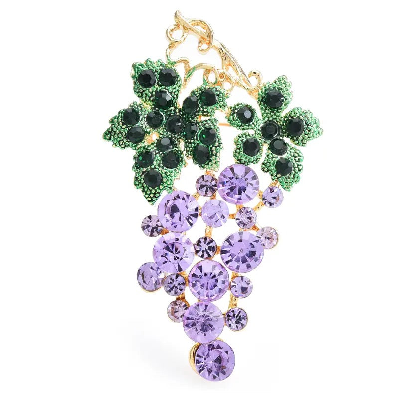 “Grapes On The Vine” Rhinestone Brooch