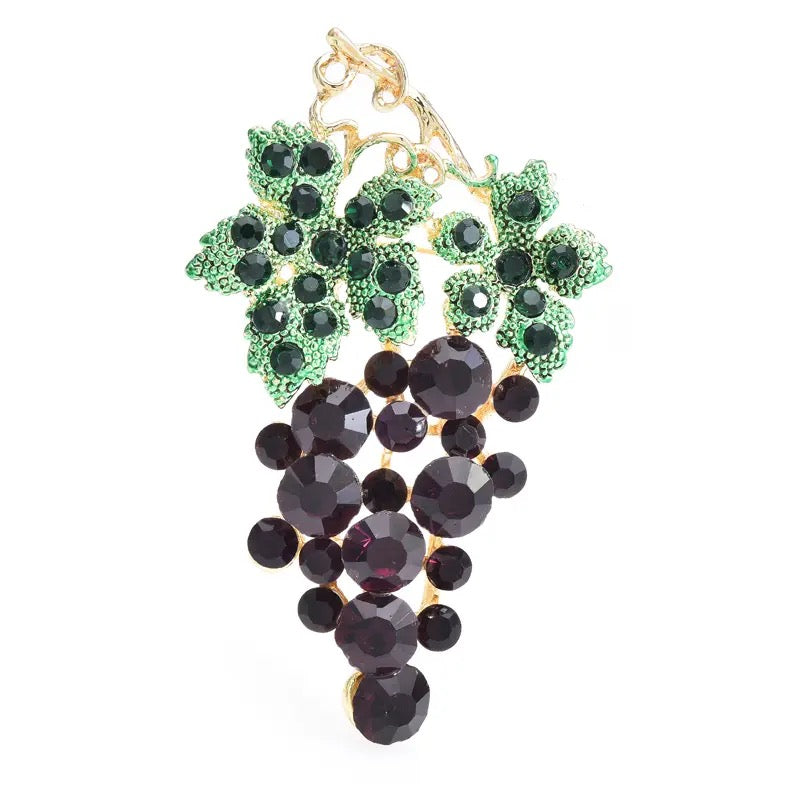 “Grapes On The Vine” Rhinestone Brooch