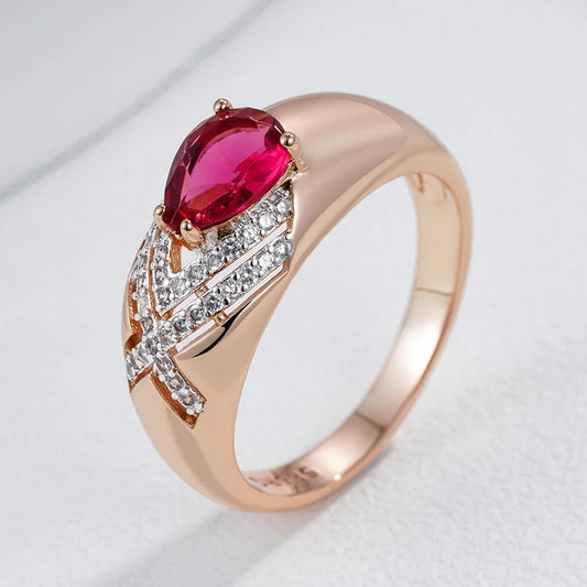 Natural Red Zircon Rhinestone Crossover Ring