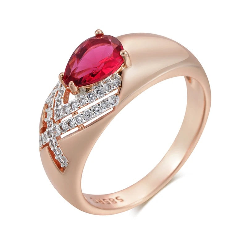 Natural Red Zircon Rhinestone Crossover Ring