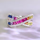 Rainbow Rhinestone Criss-Cross Ring