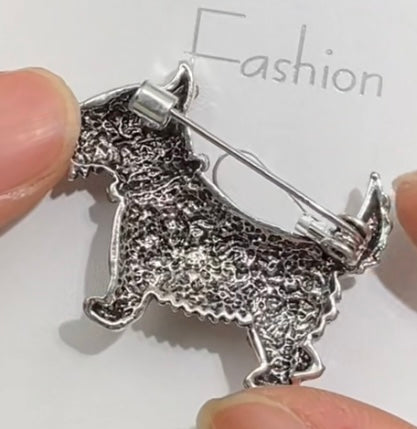 Schnauzer Dog Rhinestone Brooch