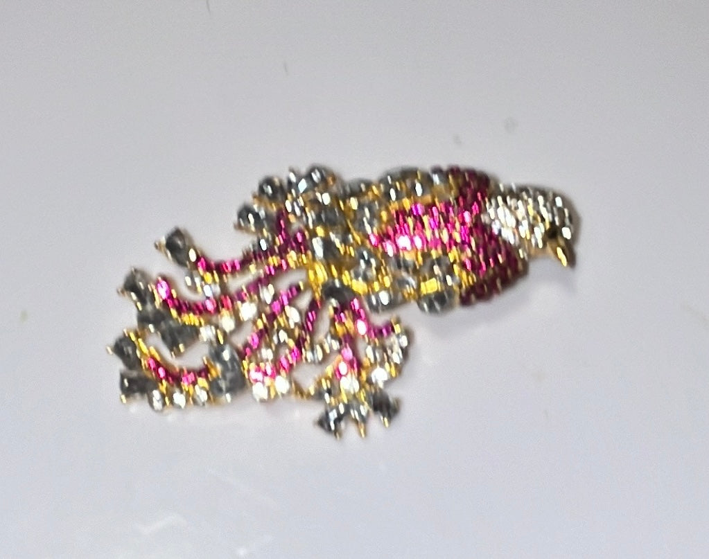 Fanciful Pink Bird Rhinestone Brooch