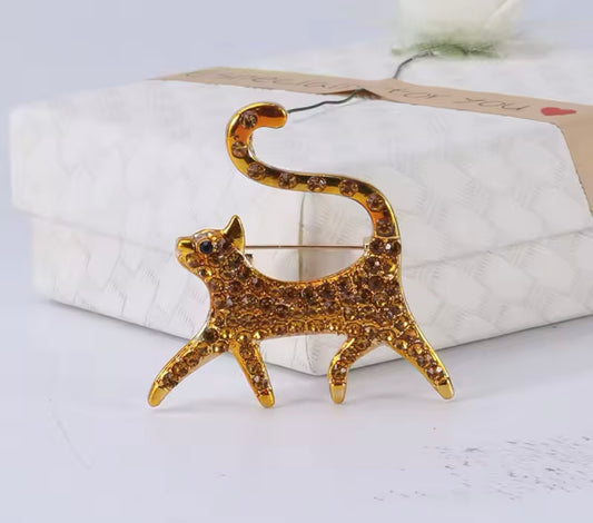 Frisky Cat Rhinestone Brooch