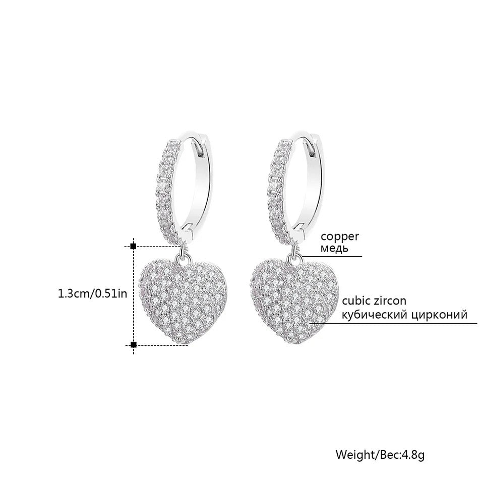 CZ Zircon Heart Dangle Earrings