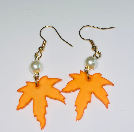 Autumn Leaf Simulated Pearl Earrings