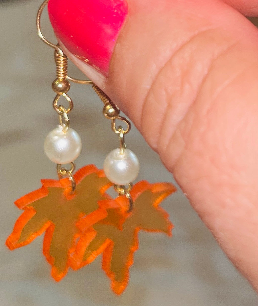 Autumn Leaf Simulated Pearl Earrings