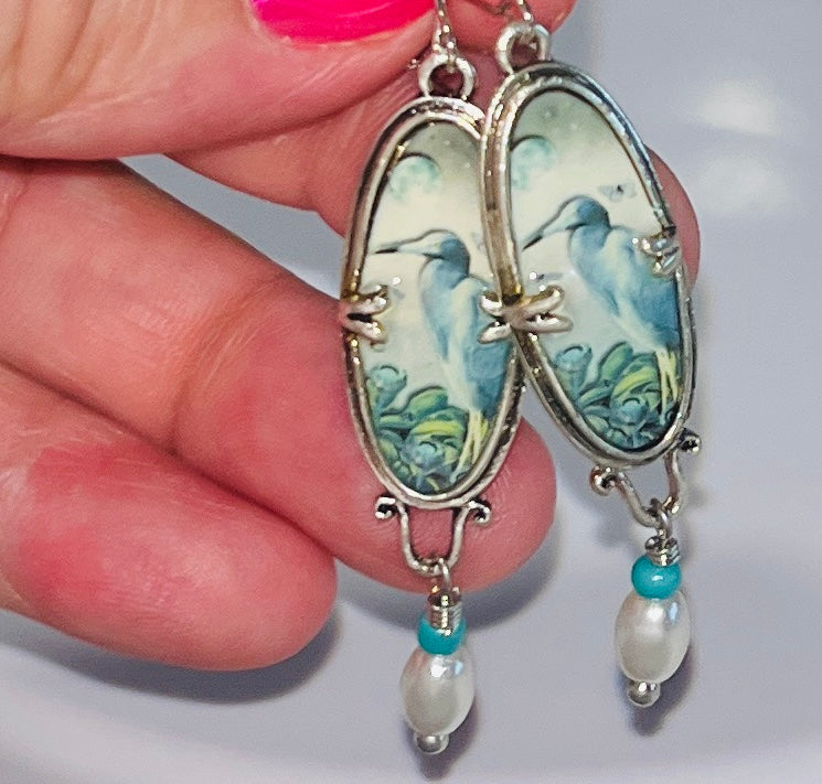 Blue Heron Artisan Earrings