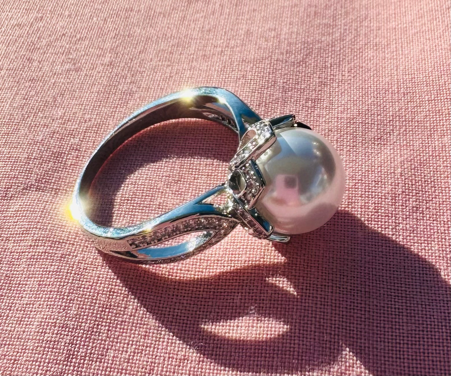 CZ Big Imitation Pearl Ring