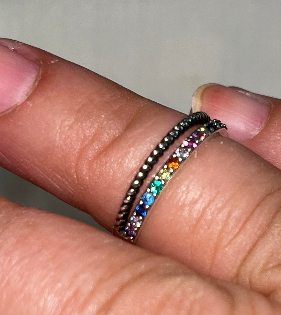 925 Silver Rainbow CZ Twist Pattern Ring