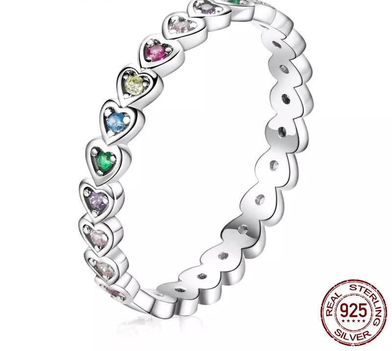 925 Silver AAAAA CZ Love Heart Eternity Ring