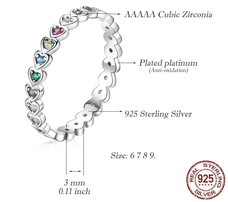 925 Silver AAAAA CZ Love Heart Eternity Ring