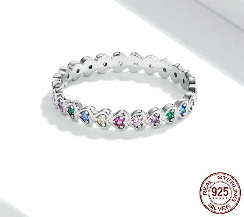 925 Silver AAAAA CZ Love Heart Eternity Ring