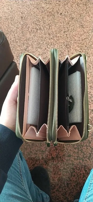 Green Designer Double Zippered Wallet