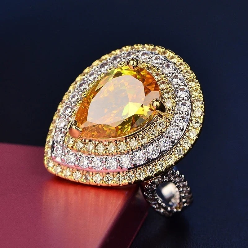 Vintage CZ Pear Citrine Crystal Ring