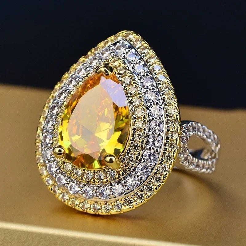 Vintage CZ Pear Citrine Crystal Ring