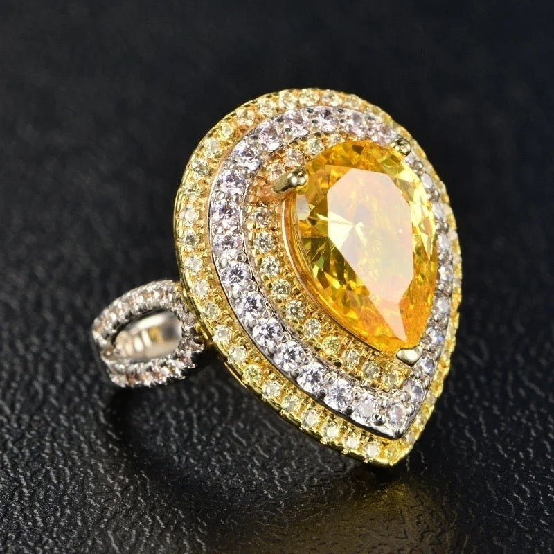 Vintage CZ Pear Citrine Crystal Ring