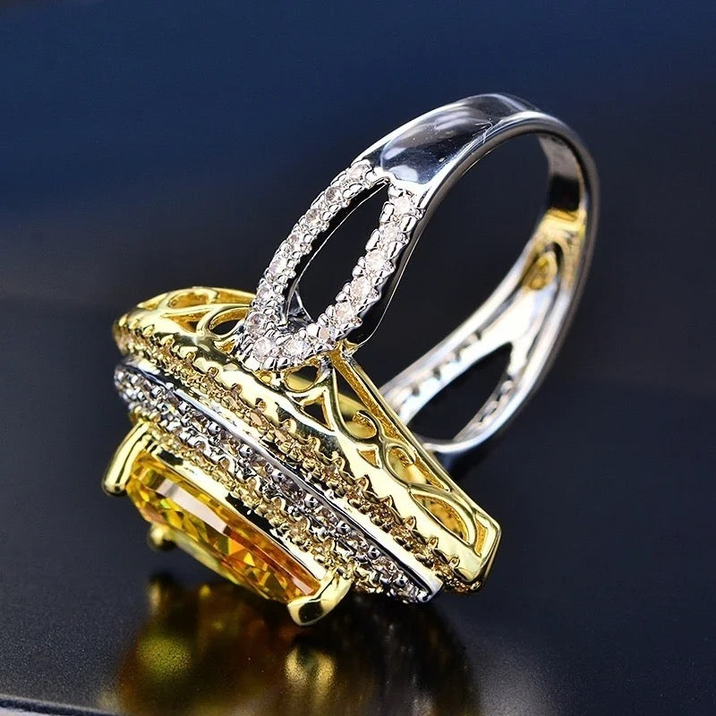 Vintage CZ Pear Citrine Crystal Ring