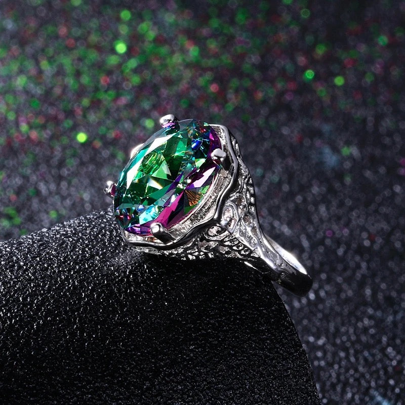 925 Silver Rainbow Fire Mystic Topaz Ring