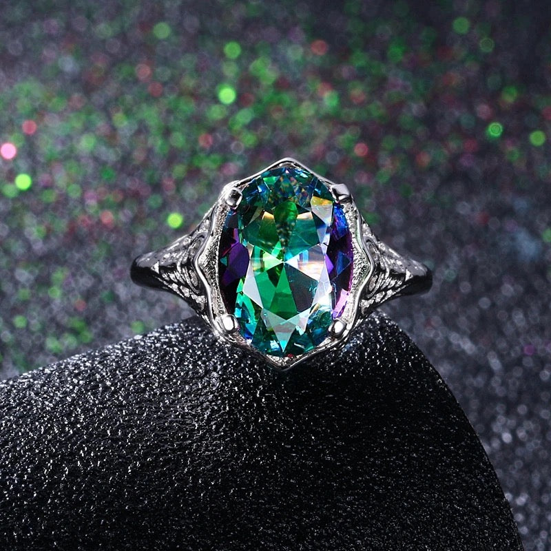 925 Silver Rainbow Fire Mystic Topaz Ring