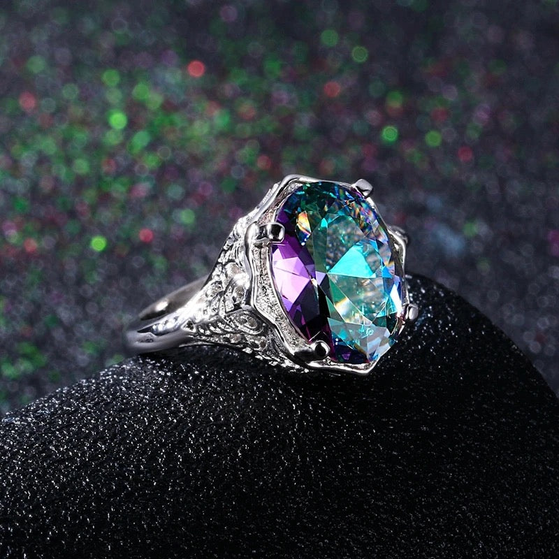 925 Silver Rainbow Fire Mystic Topaz Ring