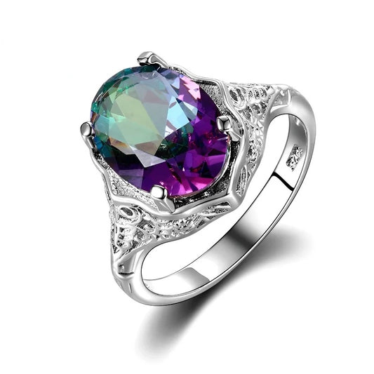 925 Silver Rainbow Fire Mystic Topaz Ring