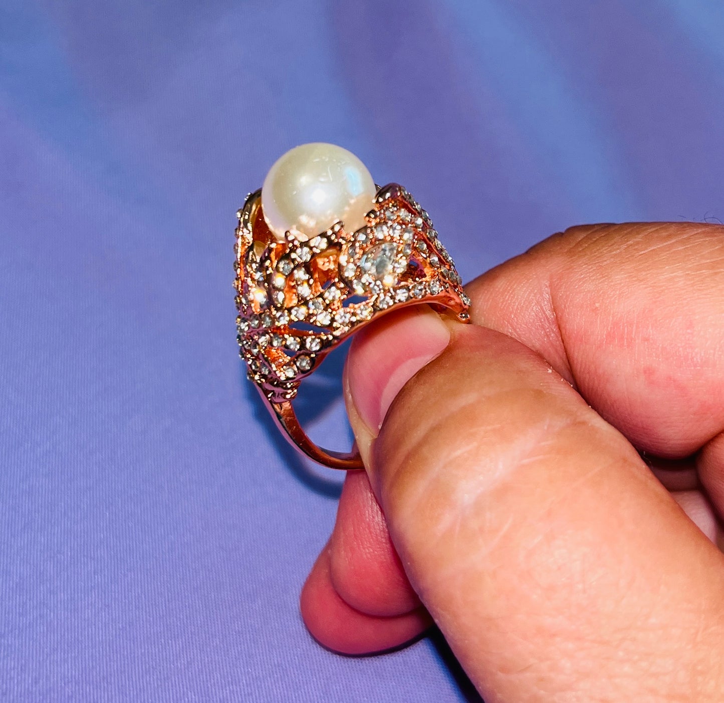 Feather Crystal Pearl Party Ring