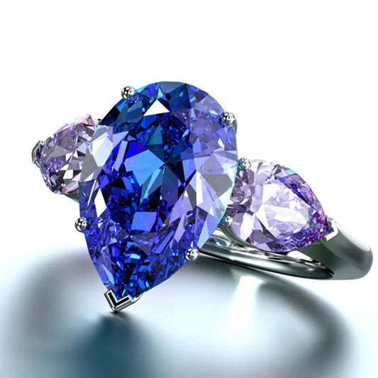 Blue & Purple Water-Drop CZ Ring