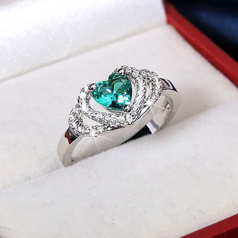 Green Zircon Heart Ring