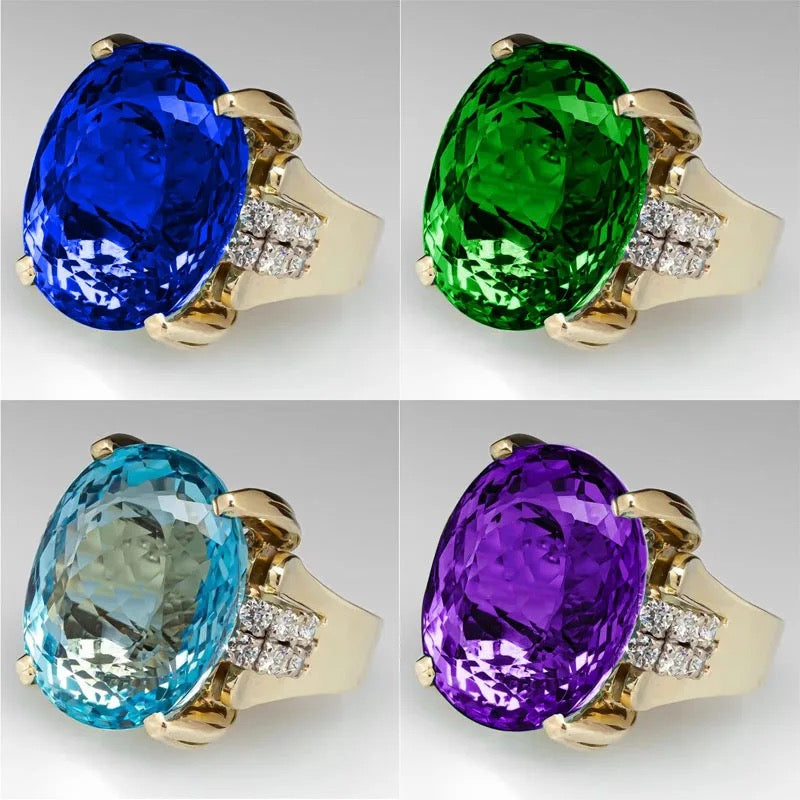 Large Oval Green Blue Purple Cocktail Ring