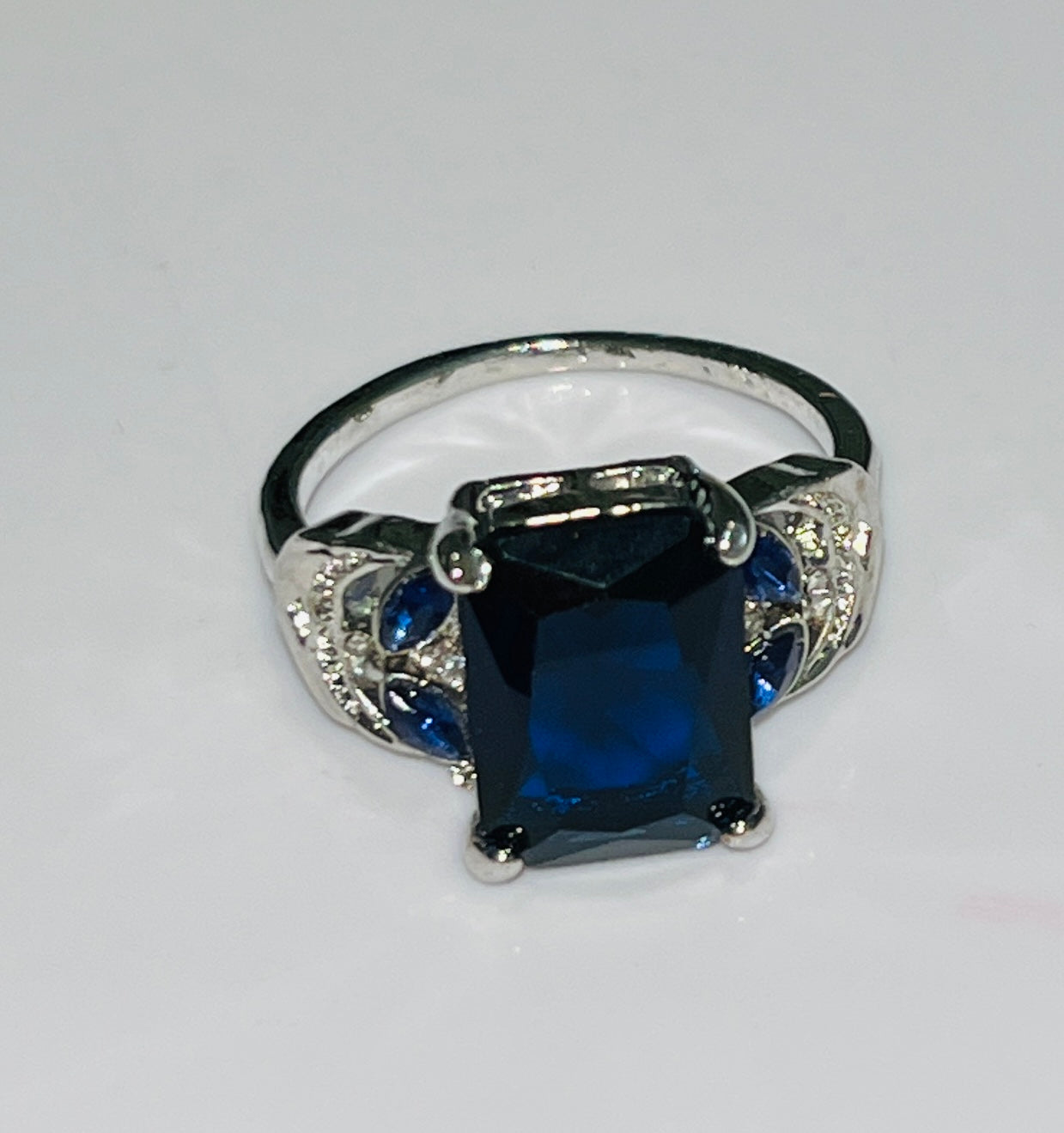 Rectangular Cut Marquis CZ Sapphire Ring