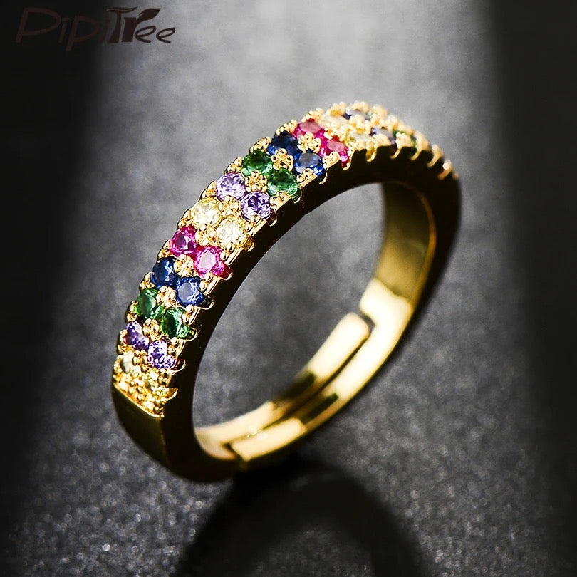 Double Layer Rainbow CZ Adjustable Ring