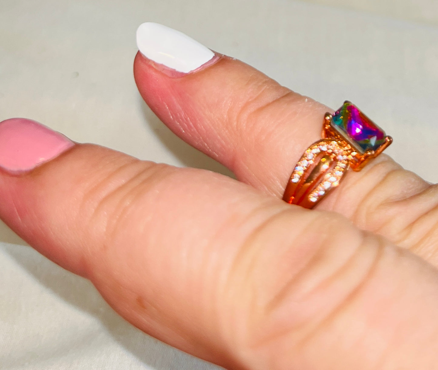 Rose Gold Square Cut Topaz Ring