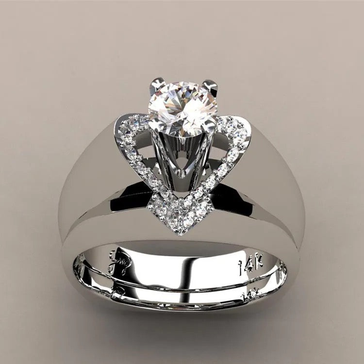 2PC Inlay Zircon Heart Ring