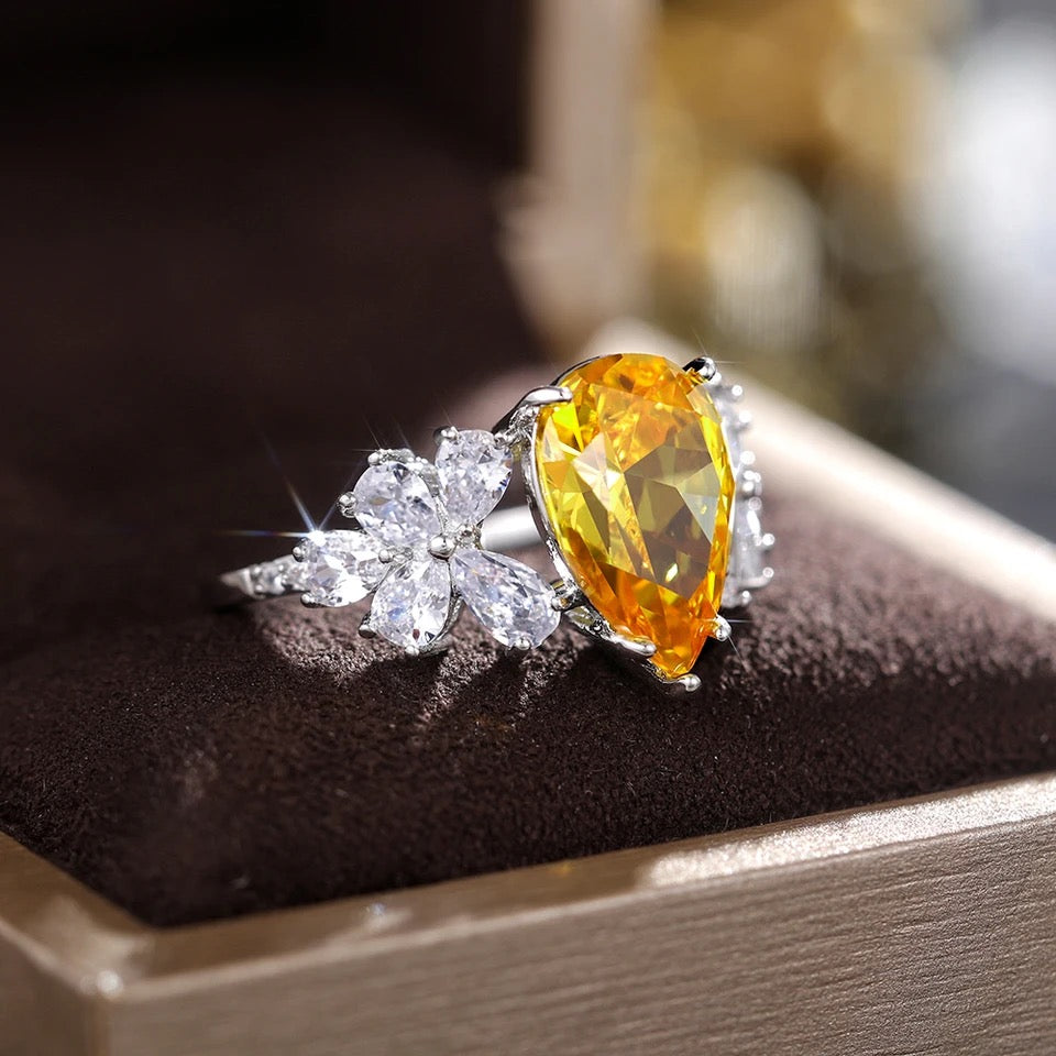 Sun-kissed Pear Cut CZ Citrine Ring