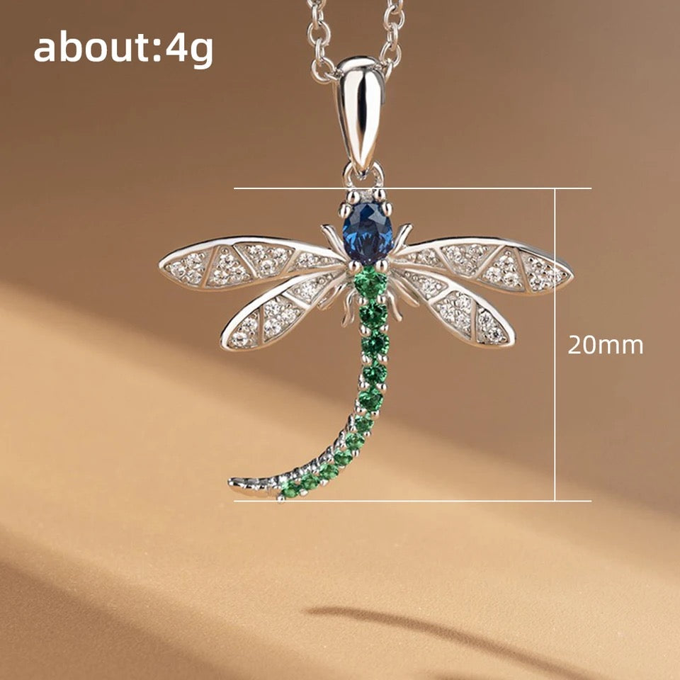 Exquisite CZ Colourful Dragonfly Pendant