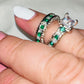 Green & White CZ Engagement/Wedding Band Set