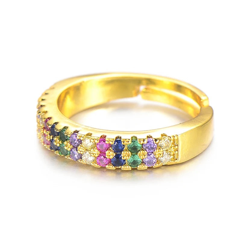 Double Layer Rainbow CZ Adjustable Ring